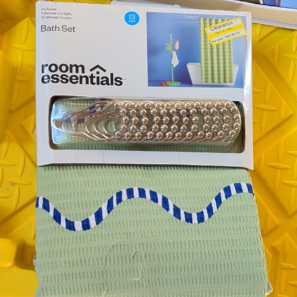 Room Essentials Light Green and Blue Shower Curtain Set